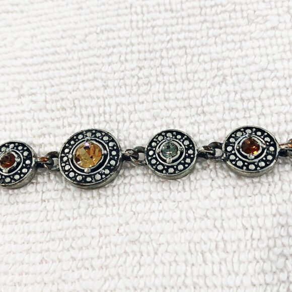 Vintage M+M Silver Round Link Tennis Bracelet Bracelet Tiny Stones Artist Signed - Picture 3 of 6